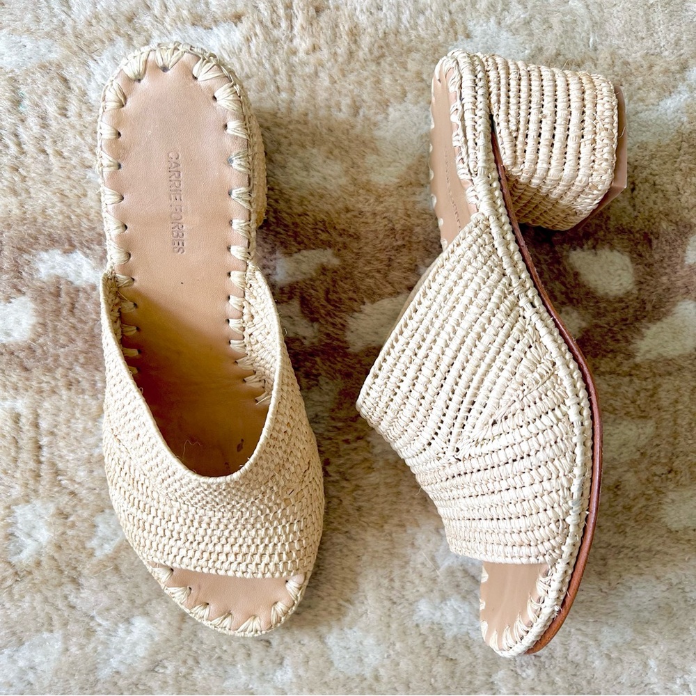 Carrie Forbes Rama Woven Raffia Block Heel Slide Sandal Size 35